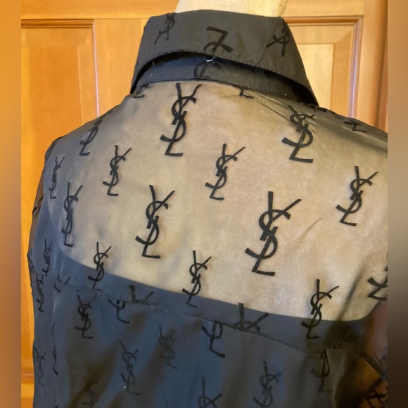 Authentic YSL Saint Laurent Women’s Black sheer button front shirt. FR38 - Picture 15 of 16